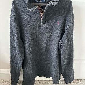 Ralph Lauren Charcoal Pullover with Pink Accent Quarter Zip Men’s Size XL